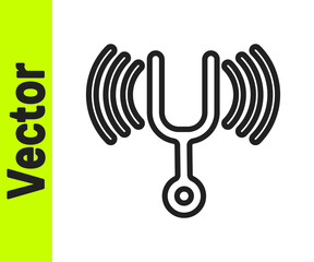 Black line Musical tuning fork for tuning musical instruments icon isolated on white background. Vector.