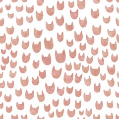 Seamless pattern. Brown heads of cats on a white background. Cute illustration for the decor and design of posters, postcards, prints, stickers, invitations, textiles and stationery.