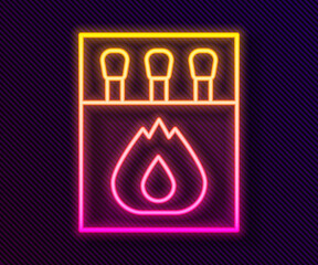 Glowing neon line Open matchbox and matches icon isolated on black background. Vector.