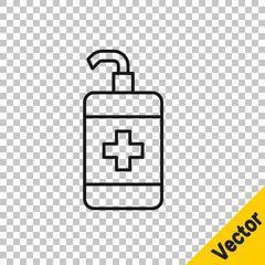Black line Hand sanitizer bottle icon isolated on transparent background. Disinfection concept. Washing gel. Alcohol bottle for hygiene. Vector.