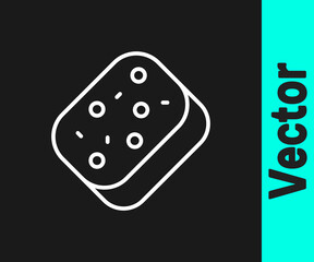 White line Sponge with bubbles icon isolated on black background. Wisp of bast for washing dishes. Cleaning service logo. Vector.