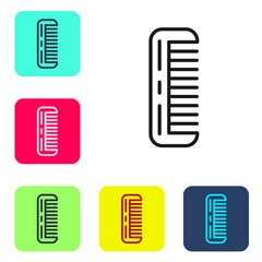 Black line Hairbrush icon isolated on white background. Comb hair sign. Barber symbol. Set icons in color square buttons. Vector.