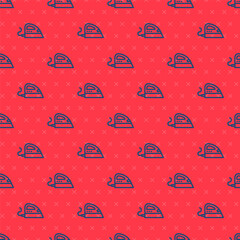 Blue line Electric iron icon isolated seamless pattern on red background. Steam iron. Vector.