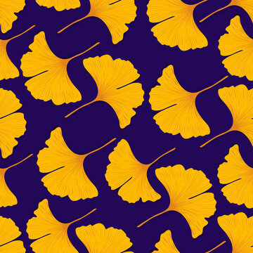 Vector seamless pattern with ginkgo biloba leaves.