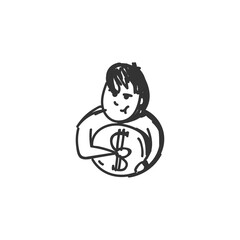 Greed feeling icon. Greedy man. Outline sketch drawing. Human emotions and feelings concept. Rapacity, avidity, guile, expression. Isolated vector illustration