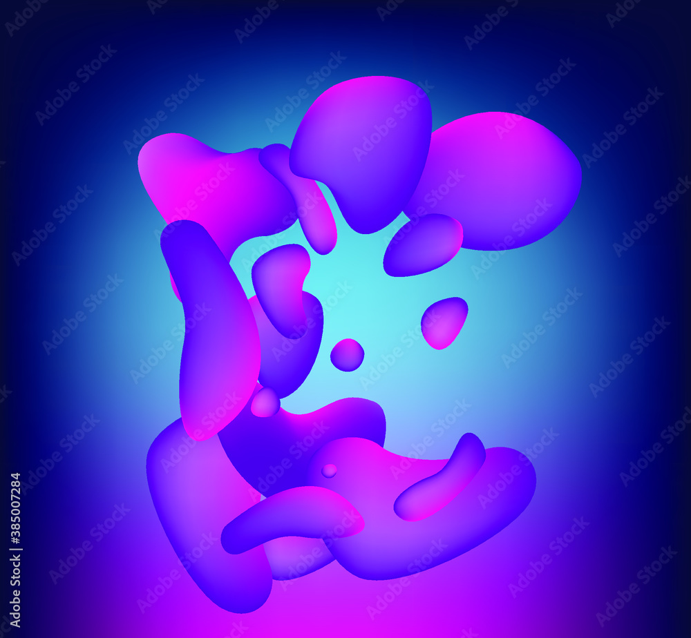Aufkleber Abstract geometric shapes with neon gradient like in lava lamp. Futuristic cover with liquid organic smooth blobs.