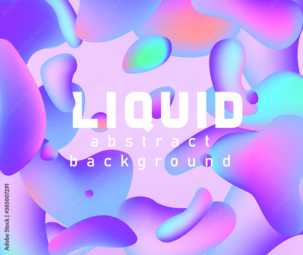 Poster Abstract geometric shapes with neon gradient like in lava lamp. Futuristic cover with liquid organic smooth blobs.