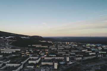 Aerial Townscape of Kirovsk Town located in Northwestern Russia on the Kola Peninsula