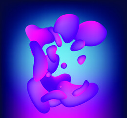 Abstract geometric shapes with neon gradient like in lava lamp. Futuristic cover with liquid organic smooth blobs.