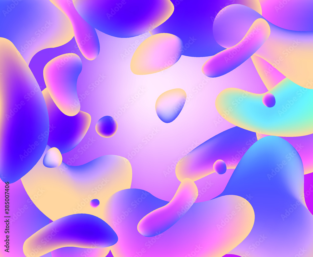 Aufkleber Abstract geometric shapes with neon gradient like in lava lamp. Futuristic cover with liquid organic smooth blobs.