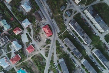 Aerial Townscape of Kirovsk Town located in Northwestern Russia on the Kola Peninsula