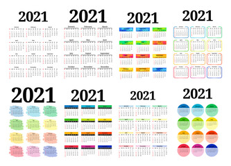 Calendar for 2021 isolated on a white background