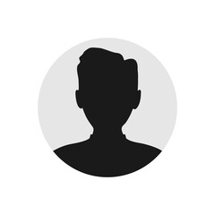 User male icon. Person black symbol in gray circle. Human avatar vector isolated on white. Man profile picture illustration.