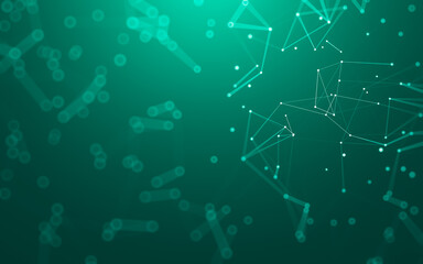 Abstract background. Molecules technology with polygonal shapes, connecting dots and lines. Connection structure. Big data visualization.