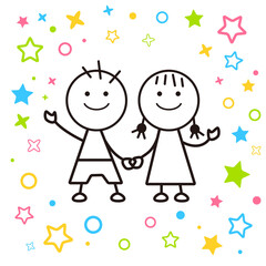 仲良し女の子男の子保育園幼稚園のベクターイラスト背景画像