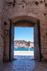 City gate in old mediterranean town Trogir, Croatia