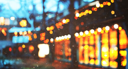 Defocused christmas lights, winter city background