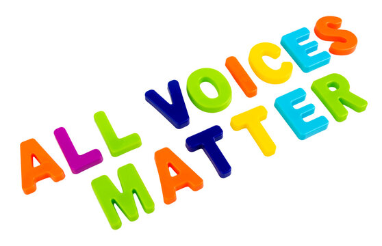 Text ALL VOICES MATTER on a white background