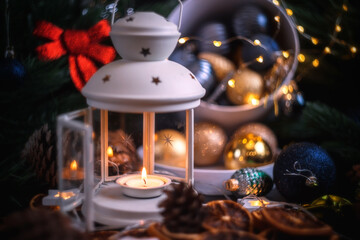 Christmas flashlight, Christmas toys, Christmas toys. Beautiful bokeh.