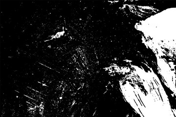 Black and white grunge texture. Black streaks of paint, ink, and dirt. Abstract monochrome background. Pattern of scratches, chips, and wear