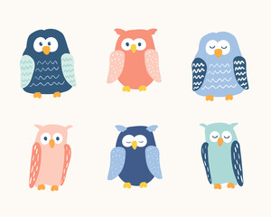 Cute cartoon Owls vector set. Good for children design
