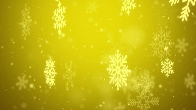 Winter Golden Light with falling snow, snowflake. Holiday Winter loop background for Merry Christmas and Happy New Year. Holiday, New Year, festive, snow flakes.