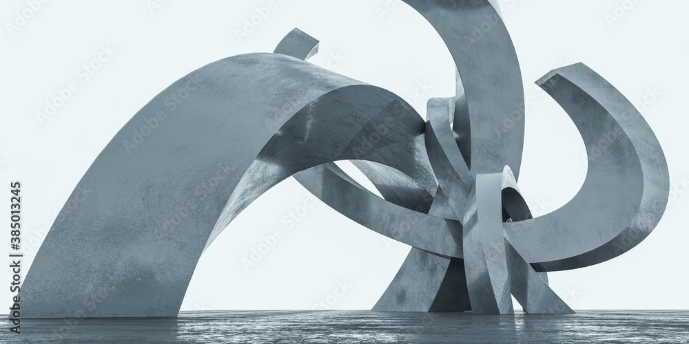 Poster abstract modern design curve architecture 3d render illustration concrete material geometric shapes