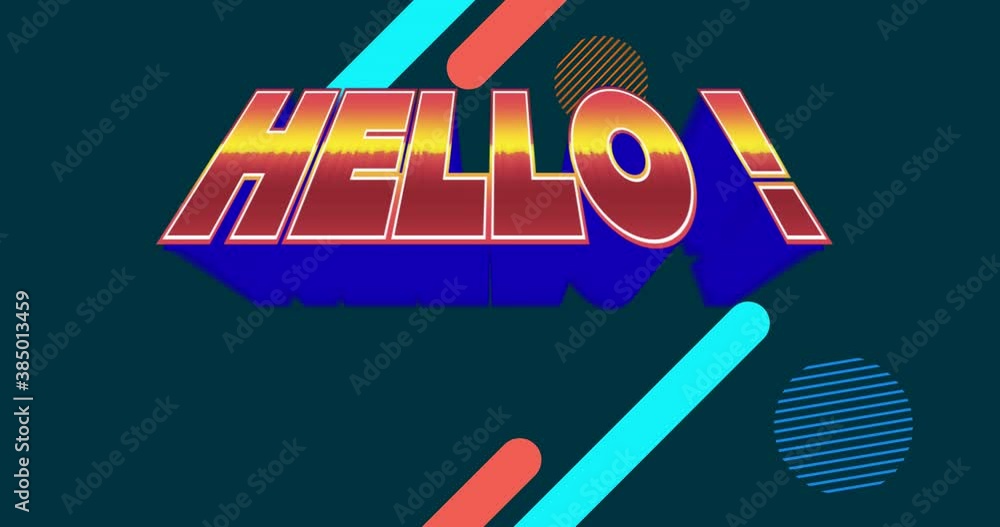 Aufkleber hello text and abstract shapes moving on blue background