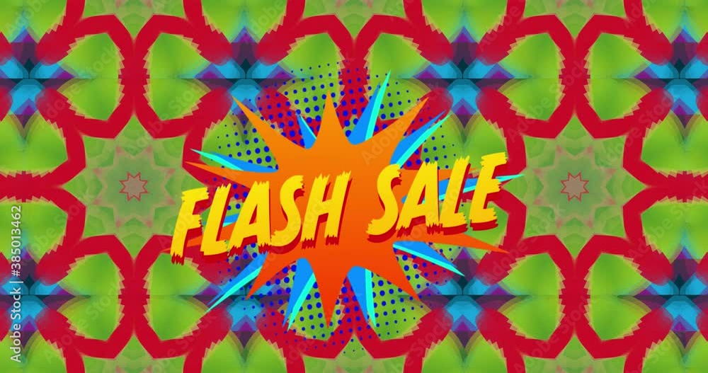 Poster flash sale text on speech bubble against kaleidoscopic moving hypnotically