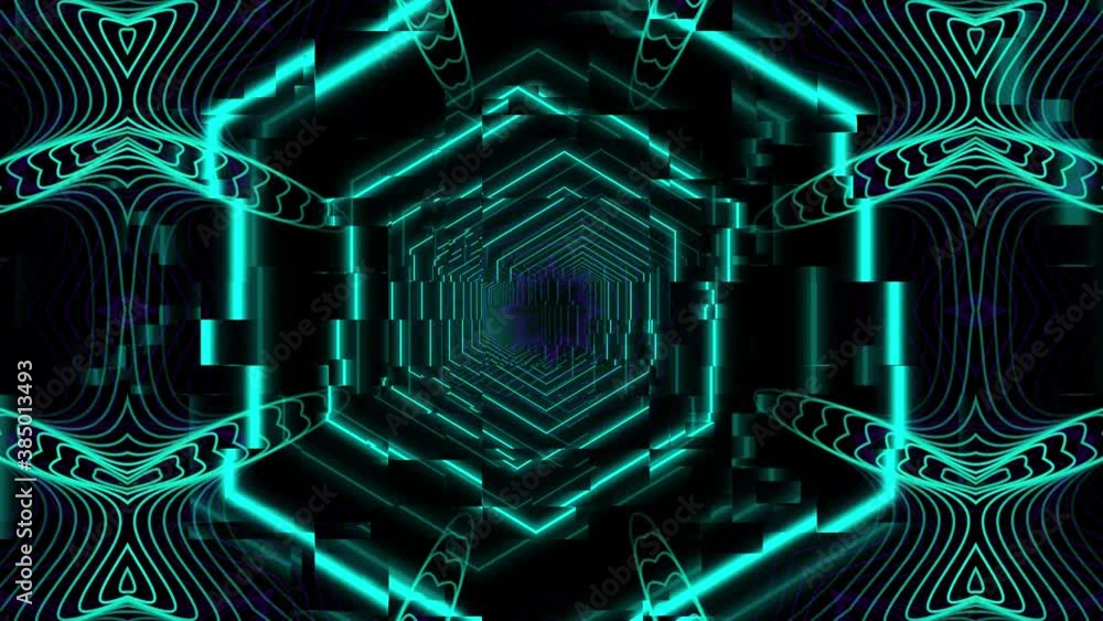 Poster kaleidoscopic shapes moving hypnotically on black background
