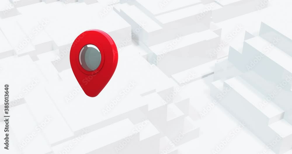 Poster gps location markers floating against moving blocks on white background