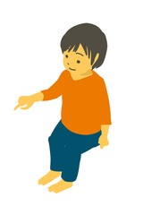 アイソメトリック　座って指差ししているかわいい幼児のベクターイラスト