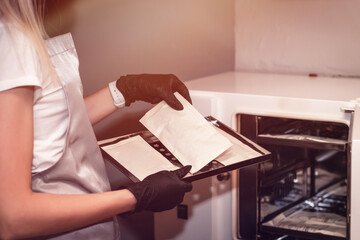 Equipment for sterile cleaning of working manicure tool. The process is carried out by a nurse in a...