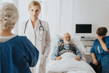 Fototapeta premium Doctor talking to family