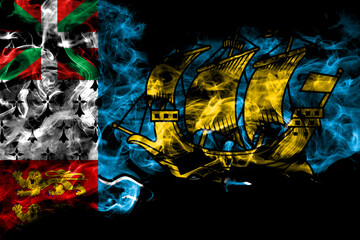 France, French, Saint-Pierre and Miquelon smoke flag isolated on black background