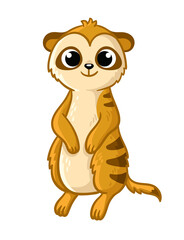 Cute meerkat, on a white background in cartoon style. Vector illustration with an animal.