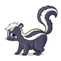 Cute little skunk on a white background in cartoon style. Vector illustration.