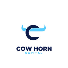 Obraz premium cow horn head ring nose initial letter c logo icon design vector illustration white background