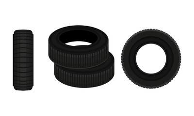 Tire or Tyre as Ring-shaped Component of Wheel Rim Vector Set