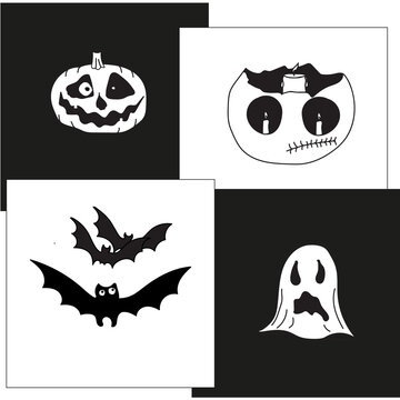 Black and white Halloween frame with cute monsters. Vector poster illustration with place for your text