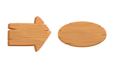 Wooden Sign or Billboard as Rustic Destination Pointing and Advertisement Vector Set