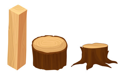 Stub and Sided Timber as Material for Carpentry Vector Set