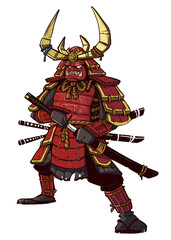 Fototapeta premium red samurai cartoon