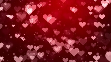 Abstract Red Moving Flying hearts and particles Valentine's day Loop background. St. Valentine Day greetings card, wedding invitation and birthday e-card.