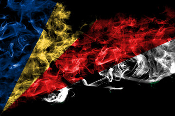 Seychelles, Seychellois smoke flag isolated on black background