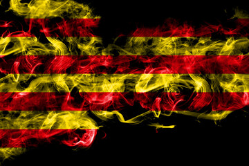 Spain, Spanish, Catalonia, Senyera smoke flag isolated on black background