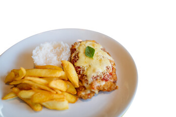 Milanesa com batata frita e arroz
