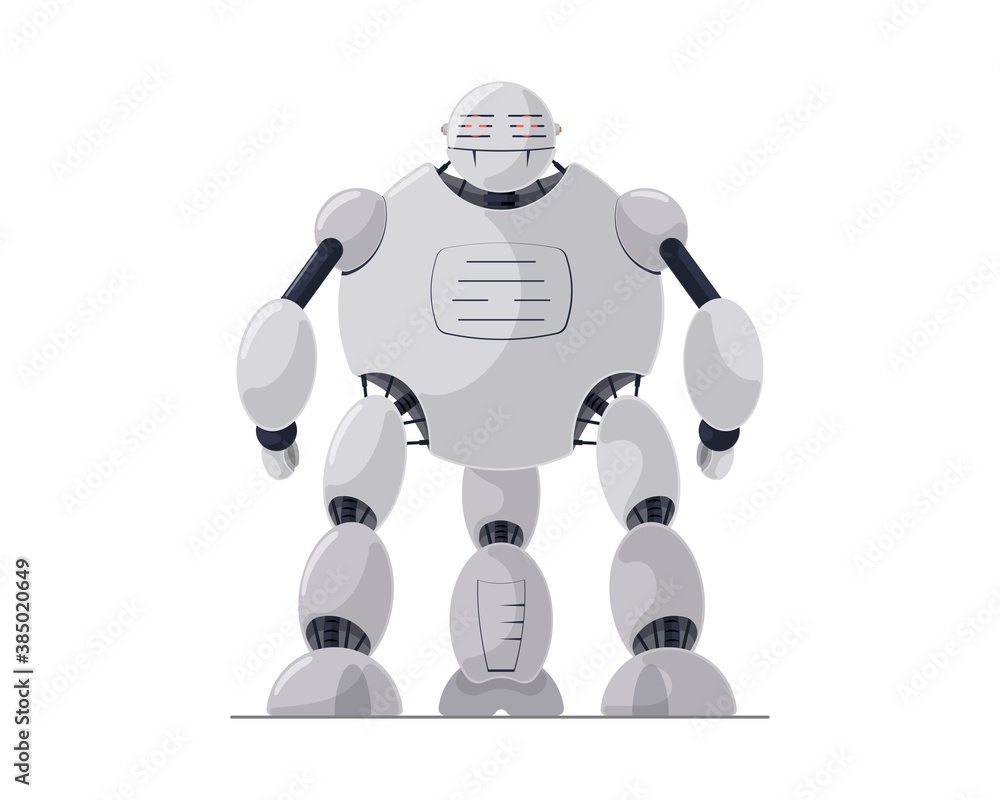 Poster robot white detailed cartoon character. future robotic technology concept. friendly mechanical auton