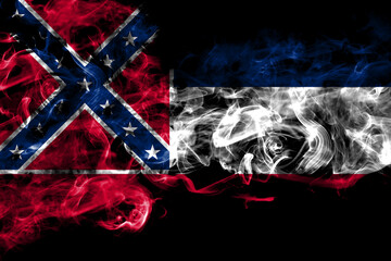 United States of America, America, US, USA, American, Mississippi smoke flag isolated on black background