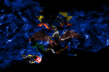 United States of America, America, US, USA, American, North Dakota smoke flag isolated on black background